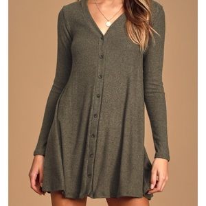 Lulus Comfort Heather Olive Green Sweater Dress